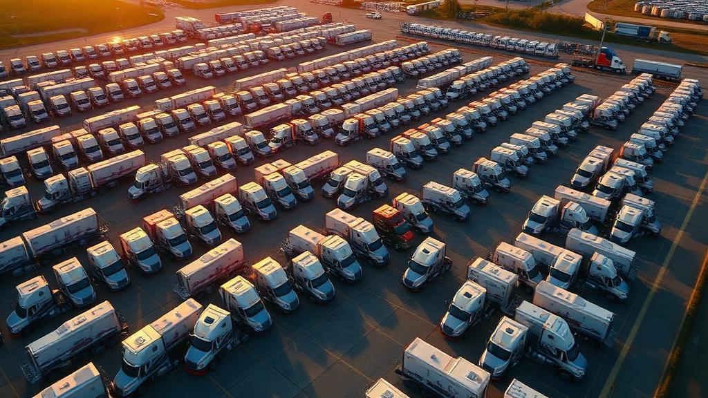 Semi trucks lined up at a fuel station during the diesel price surge