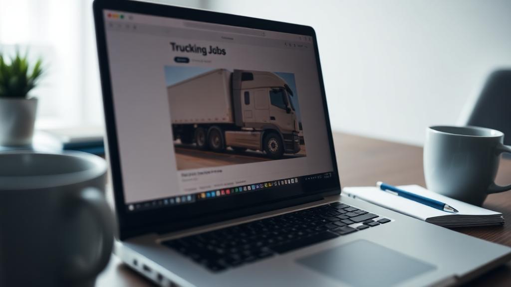 Laptop showing a trucking job posting on a job board website