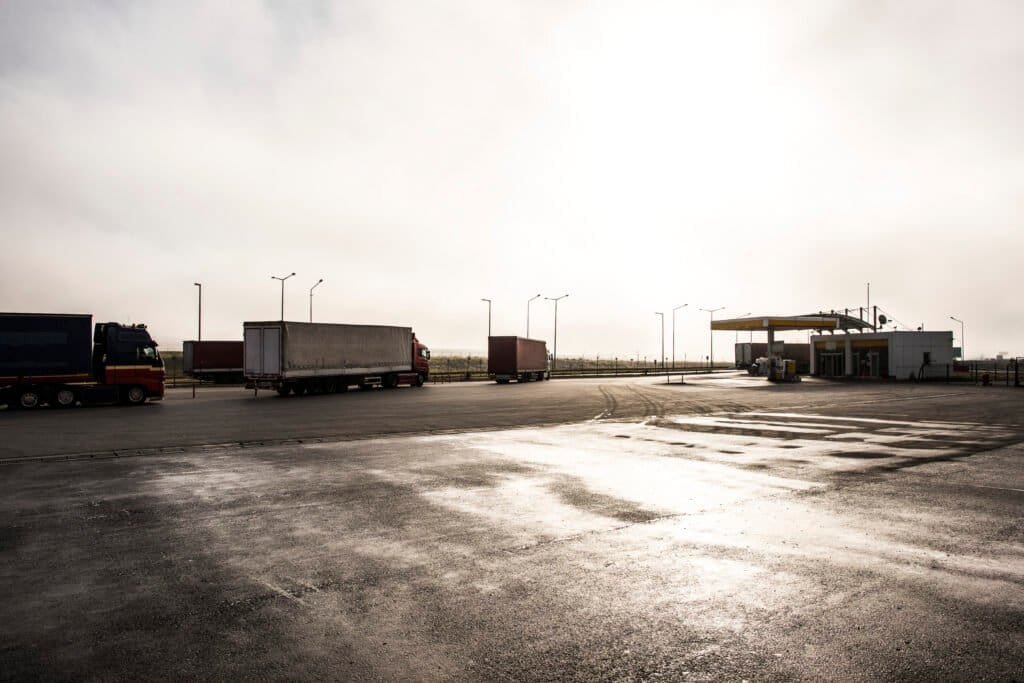 trucks in the parking lot