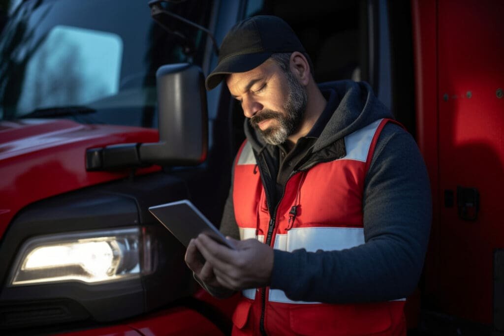 truck driver using a tablet